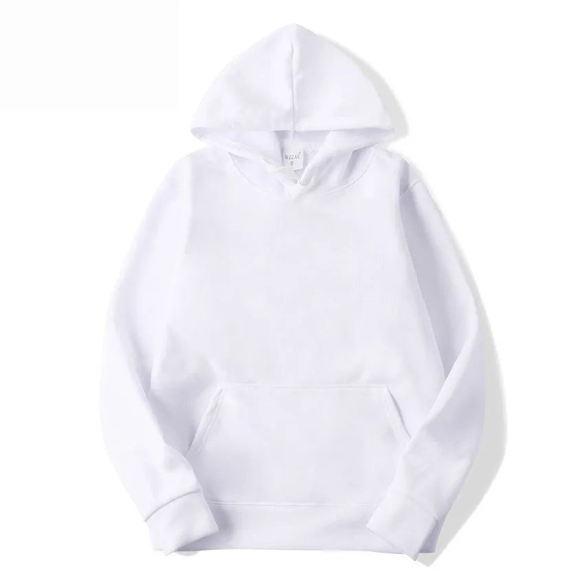 Solid colour cotton blend pullover hoodie with hood and long sleeves