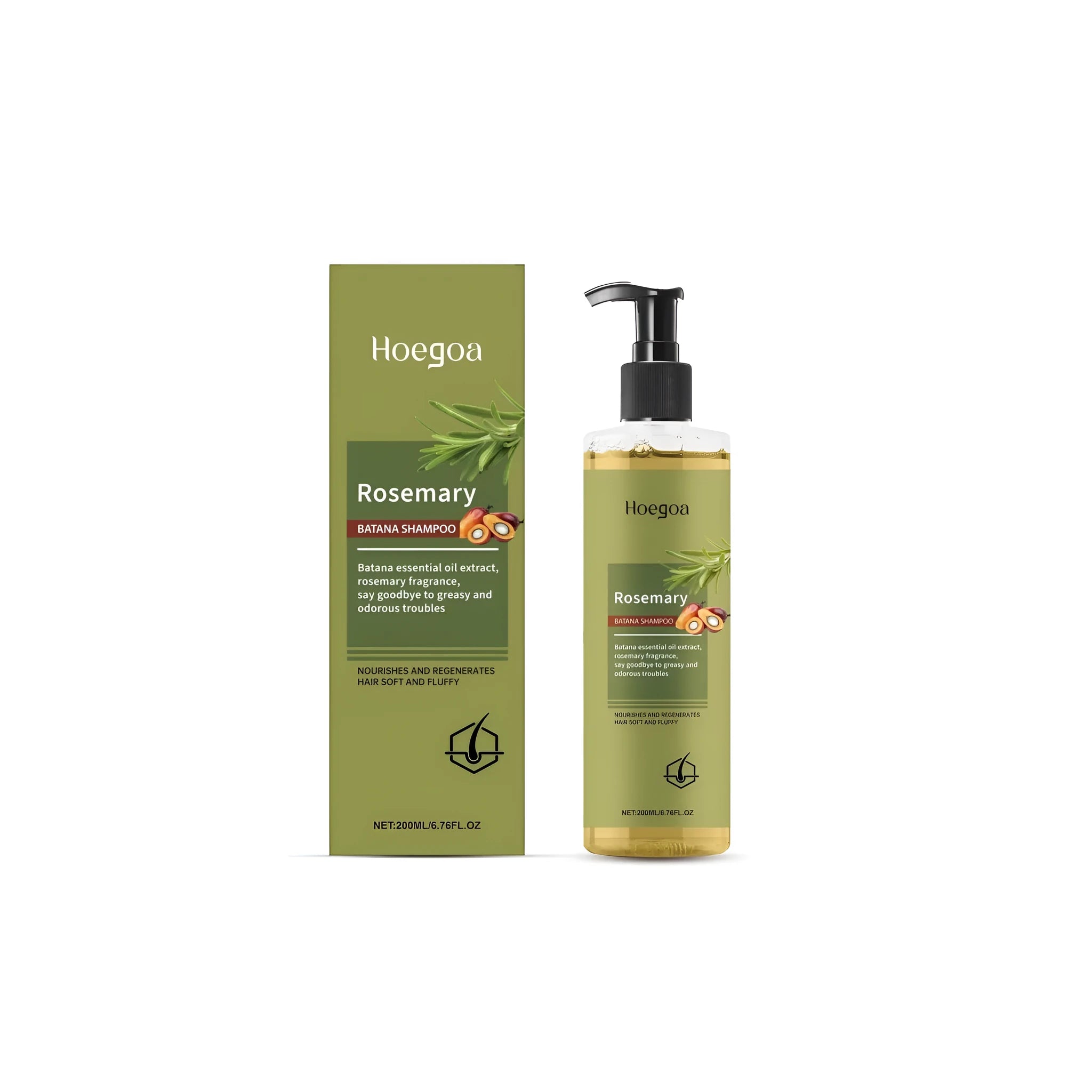 200ML bottle of Rosemary Hair Growth Shampoo with label showing ingredients.