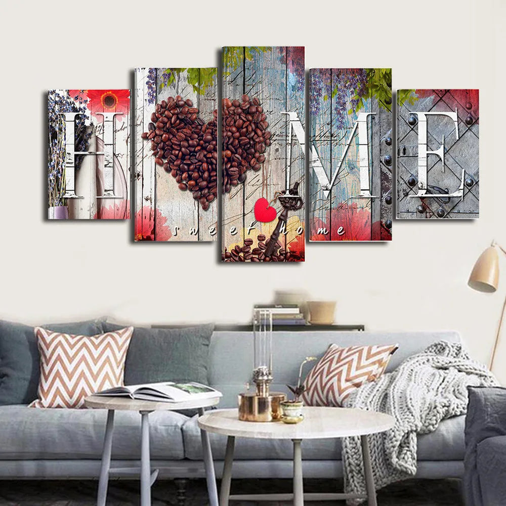 Red Home Sweet Home oil painting decoration board set with five unframed canvas panels in size S