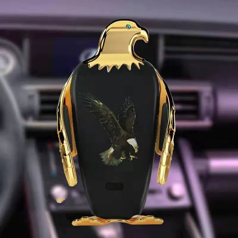Wireless charging car phone holder with suction cup mount in black gold colour