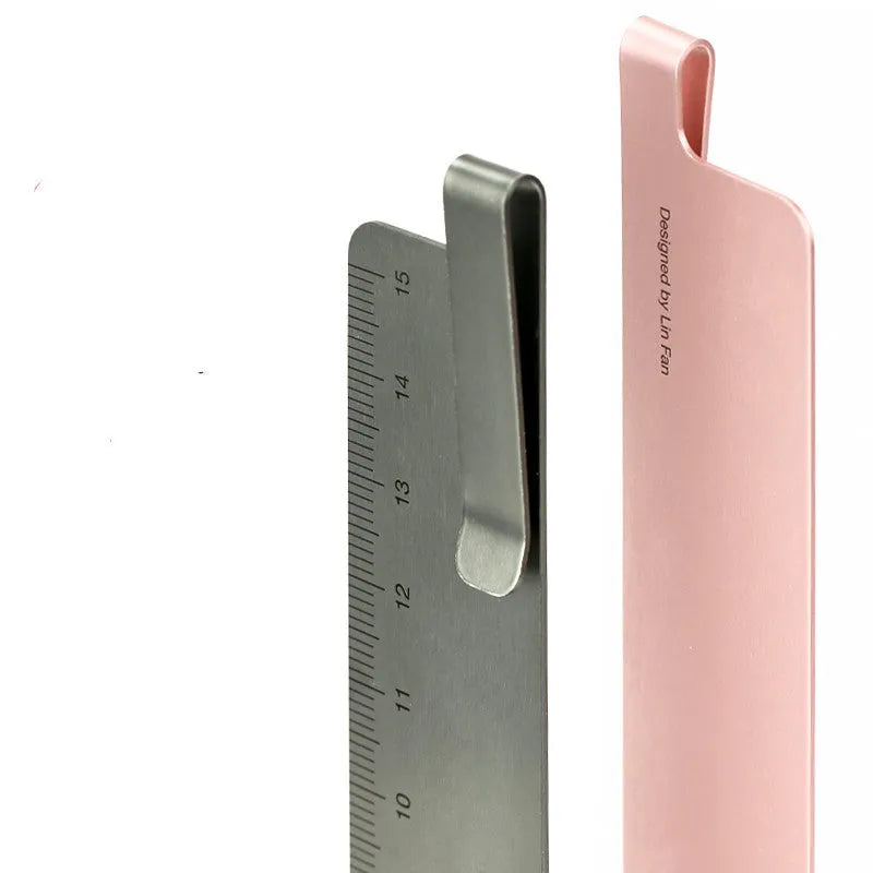 Retro aluminium bookmark ruler with 15cm laser engraved scale in black or silver