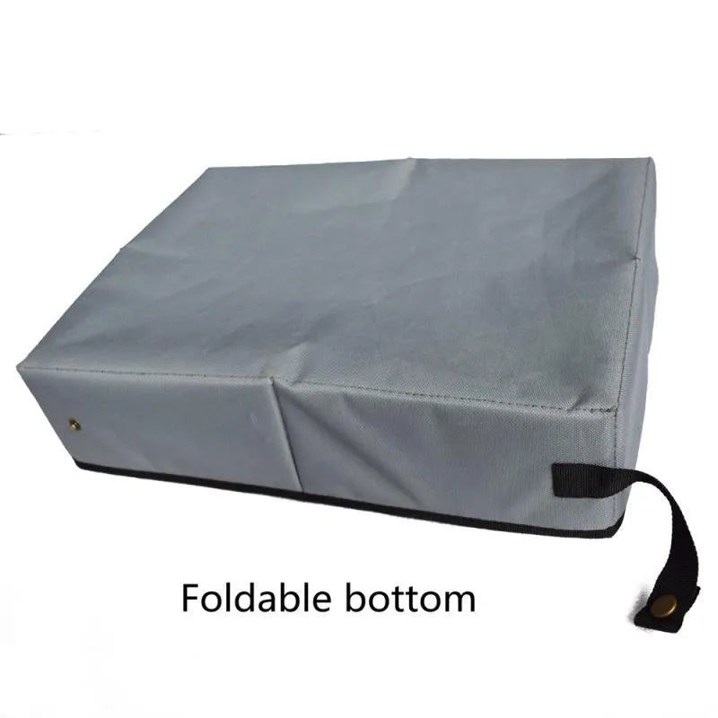 Grey folding cat litter box in 600D Oxford cloth with waterproof EVA lining, small and large sizes