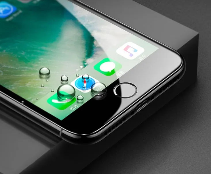 Tempered glass screen protector for iPhone with carbon fibre edges in black and white options