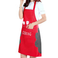 Korean style sleeveless kitchen apron in waterproof fabric with coral velvet front panel.