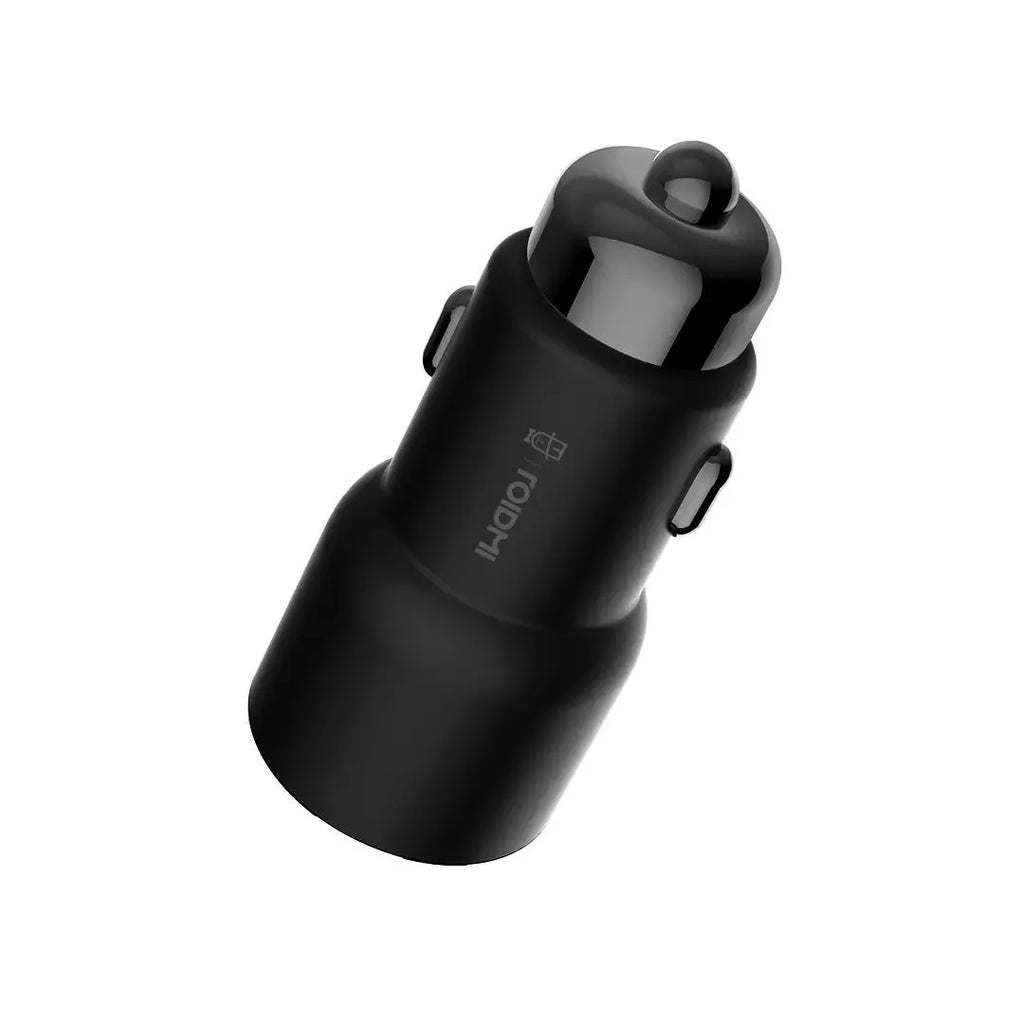 Black Ruimi 3S Bluetooth car charger with dual USB ports measuring 26.5×26.5×61.3mm