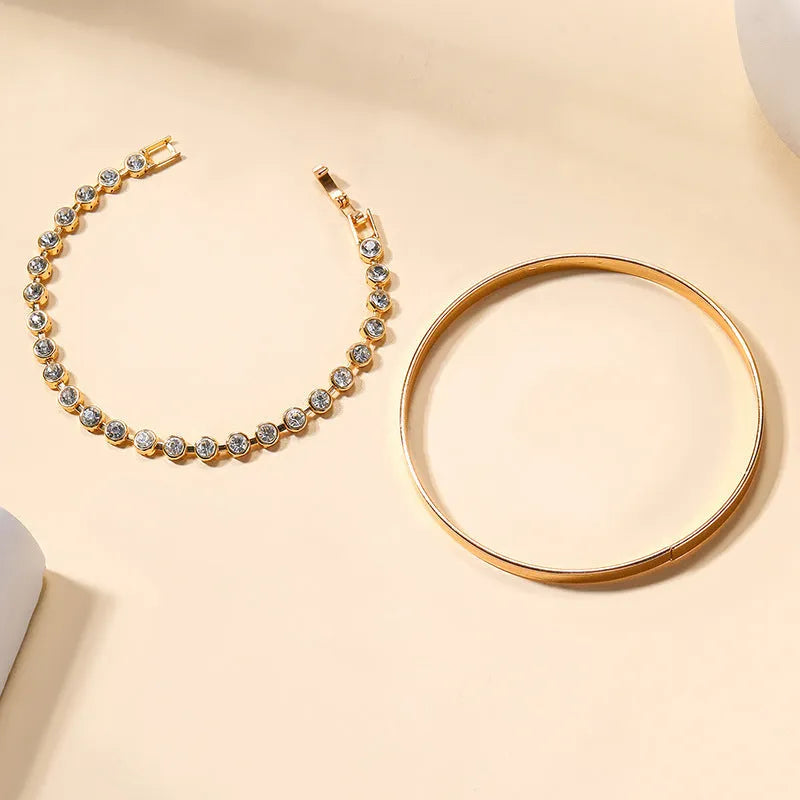 Gold or Silver electroplated zinc alloy bracelet set of 2 with retro drop, geometric, and water droplet design