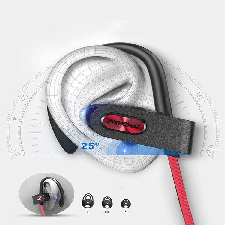 Flame2 hanging ear Bluetooth headset in black, pink, or red colour, showing the over-ear hook design.