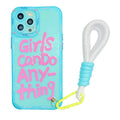 Graffiti artwork phone case for iPhone with lanyard attachment in mint green colour