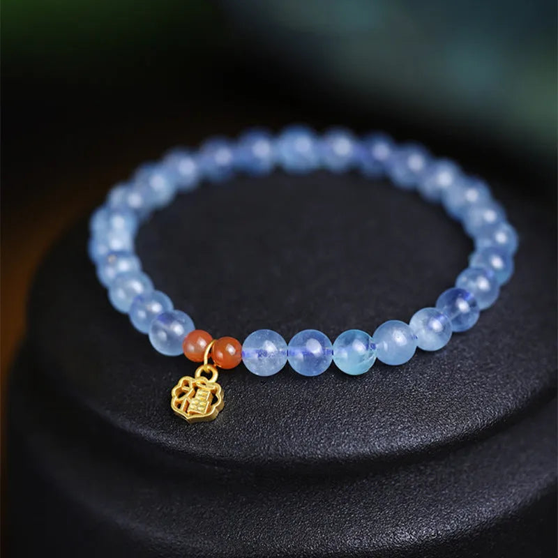 Ice translucent crystal bracelet with 8mm round beads and blessing card charm
