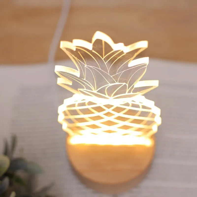 Cartoon pineapple bedside table lamp with wood and acrylic construction measuring 24.5 cm tall