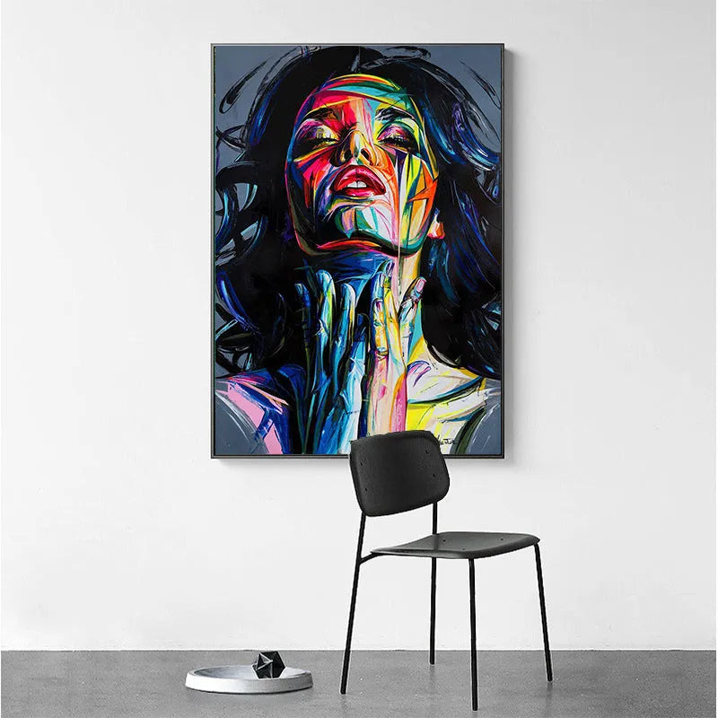 Personal portrait oil painting with smokey girl theme in black on non-woven material