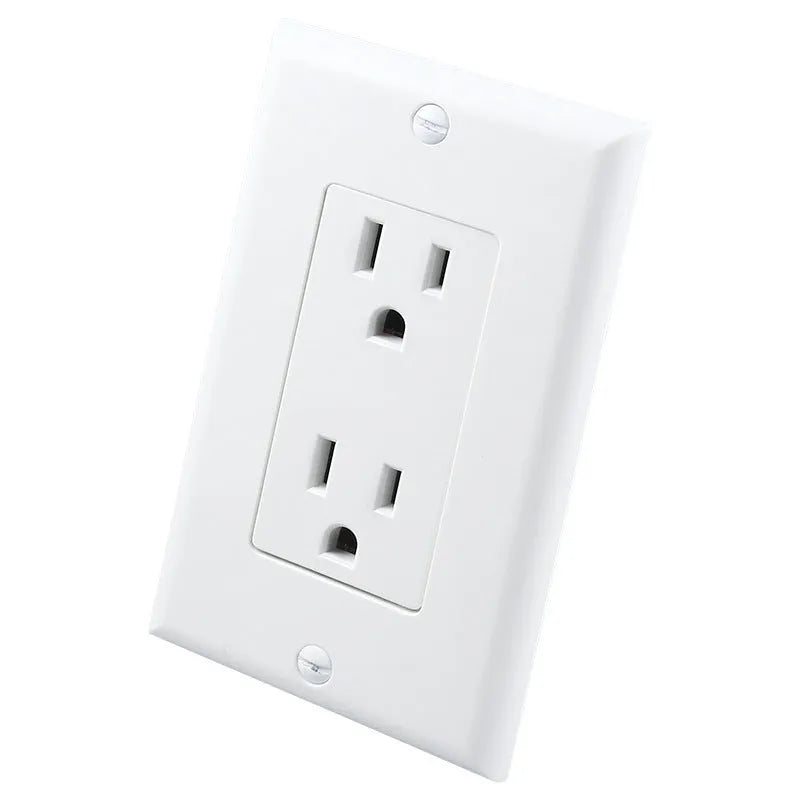 White socket-mounted LED night light plugged into a UK wall outlet.