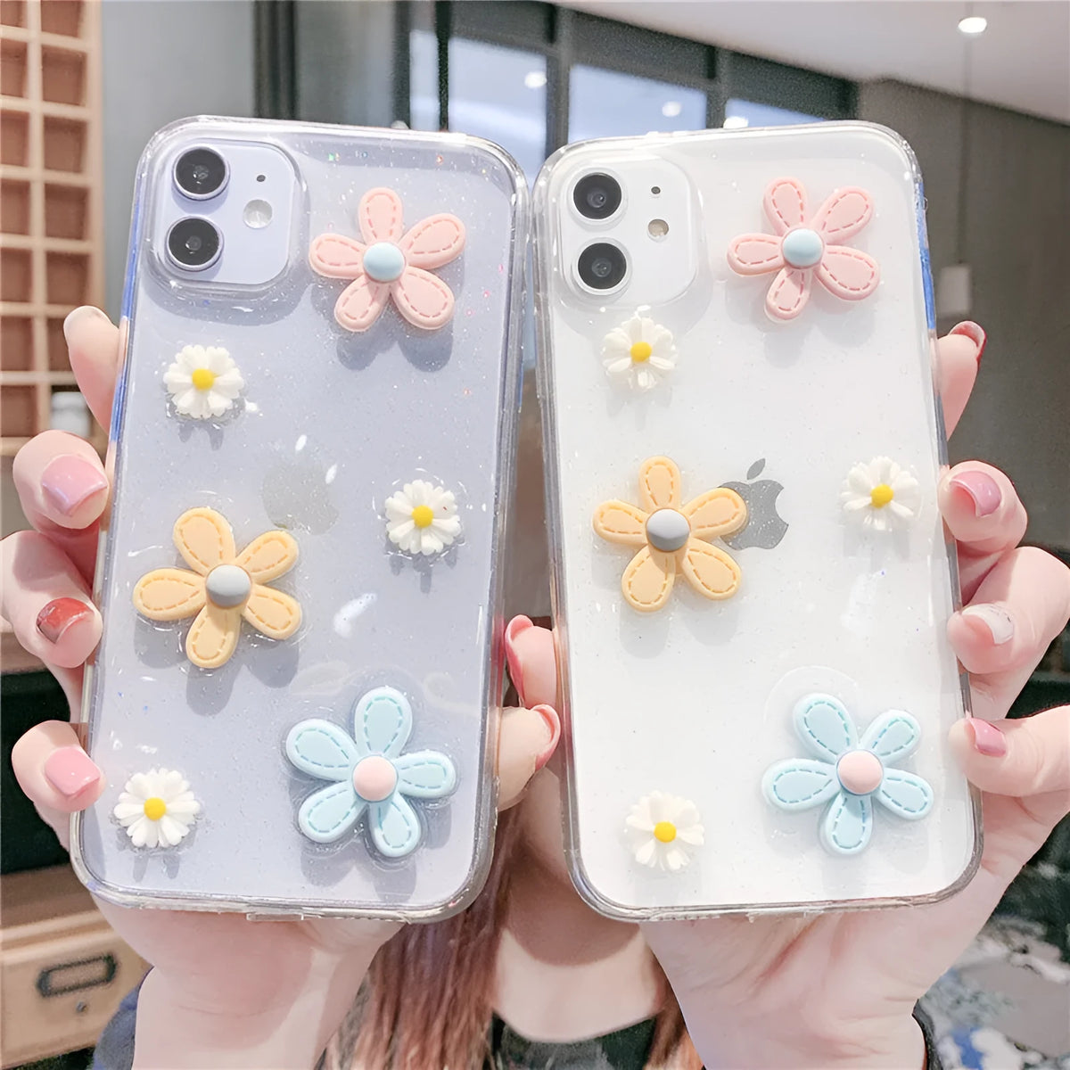 Soft rubber iPhone protective case with New Year's flowers design for models 6 through 13 Pro Max