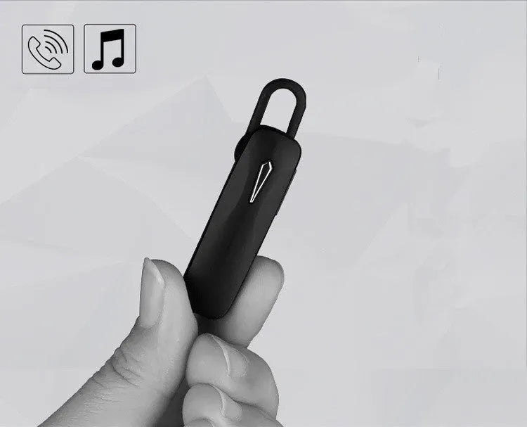 M163 car Bluetooth headset in black and white colour options showing call and music control buttons.