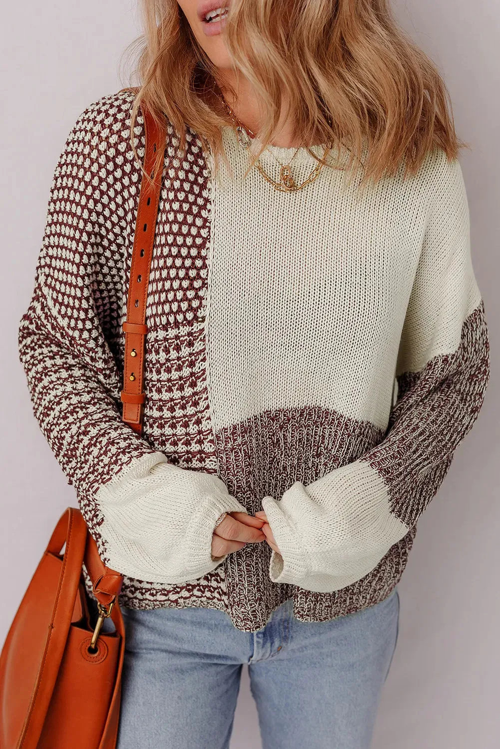 Dark khaki colour block drop shoulder loose sweater with a back tie detail.