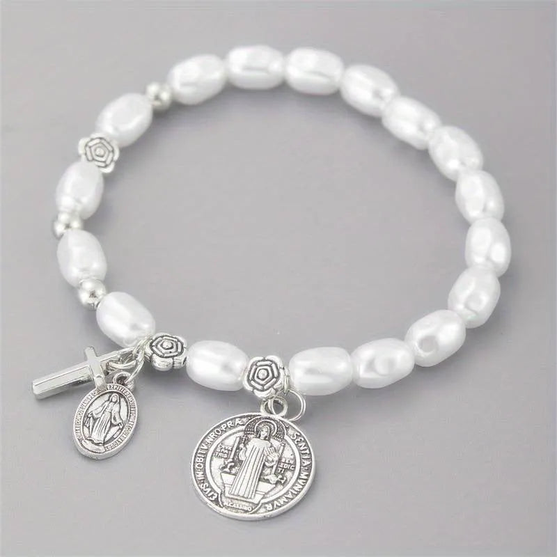 Silver metal beaded flower bracelet for women with retro style and electroplated finish