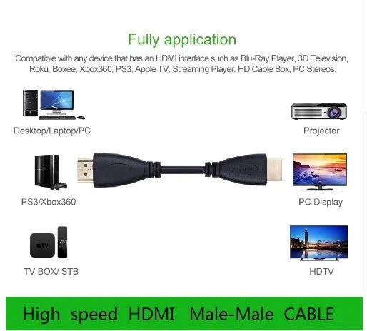 Gold-plated HDMI cable with male connectors in various length options from 0.3m to 5m