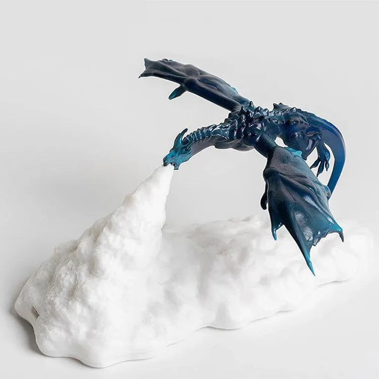 3D printed fire-breathing dragon night light with red glowing effect on a dark surface.