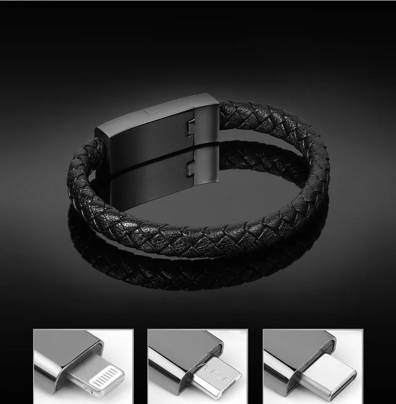 Bracelet cable single head Mini USB Micro USB in black or brown, 20cm or 23cm, with gift box option