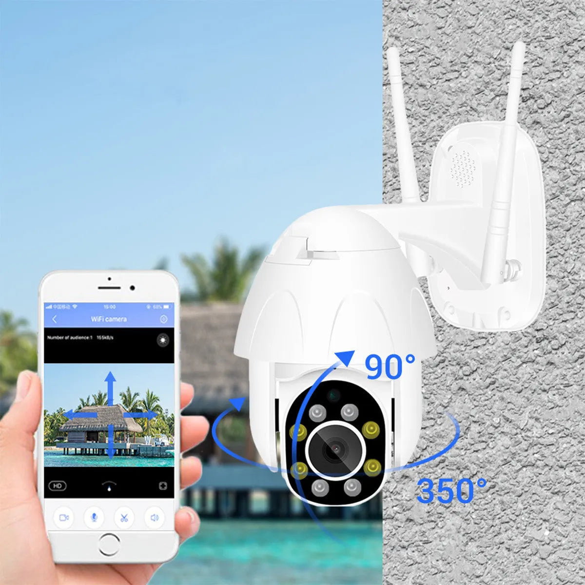 Outdoor Waterproof Graffiti Dome Surveillance Camera ABS Construction 2MP 1080P 6mm Lens 20m IR Distance White UK Plug Style Options Including TF Card Storage Up to 128G for Indoor and Outdoor Use