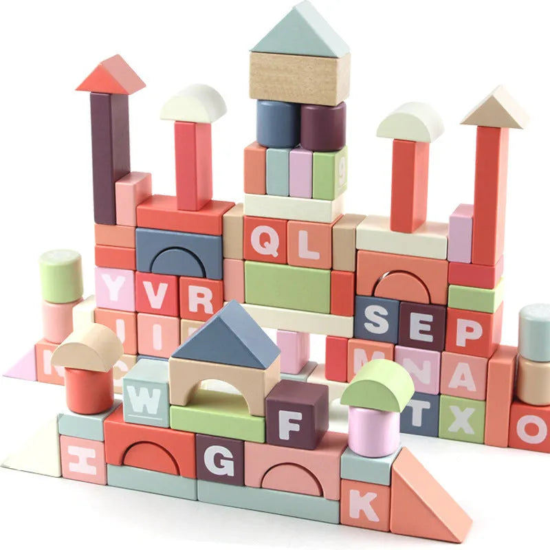 94 beech wood building blocks in a colour box measuring 25.5x7x20cm for children assembly play