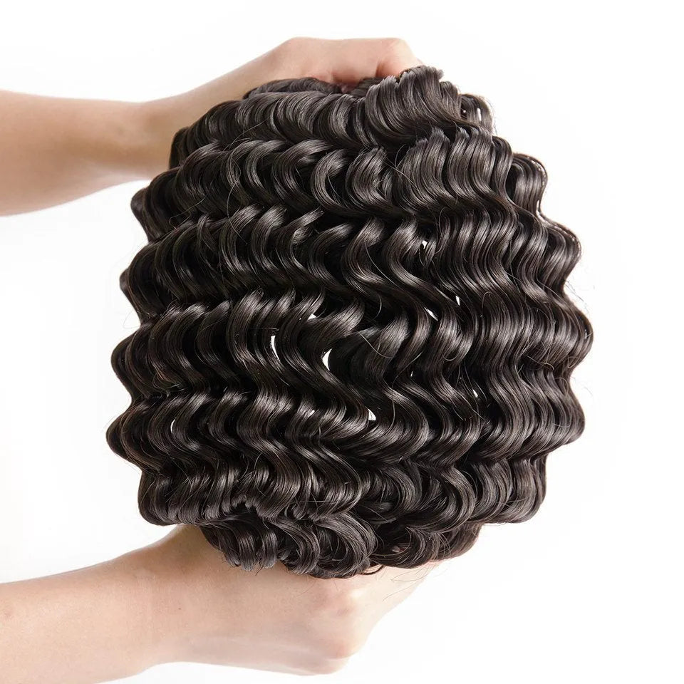 Real hair curly wig in medium long length, available from 8 to 28 inches