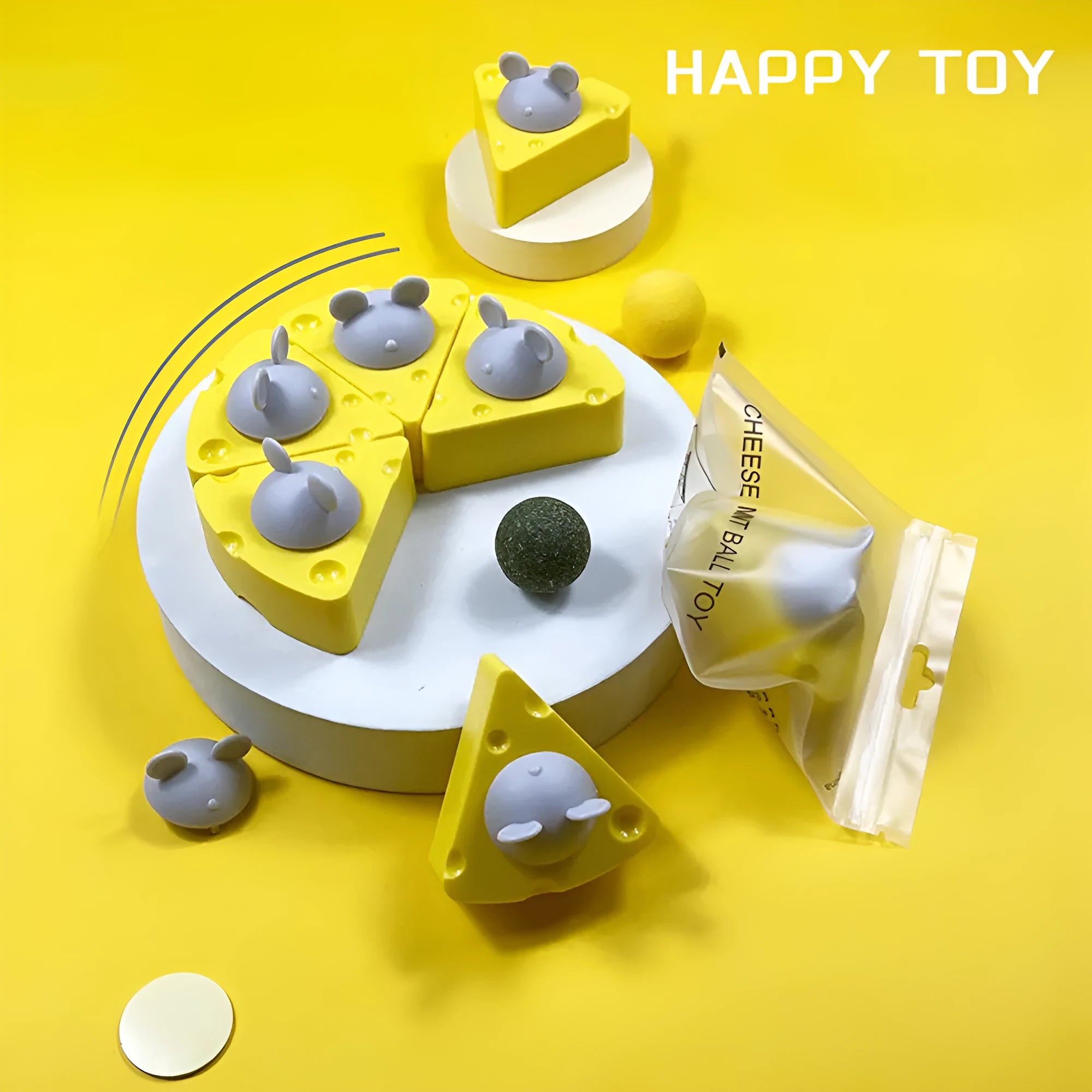 Yellow catnip toy balls for cat teeth cleaning with natural cheese flavour and silvervine