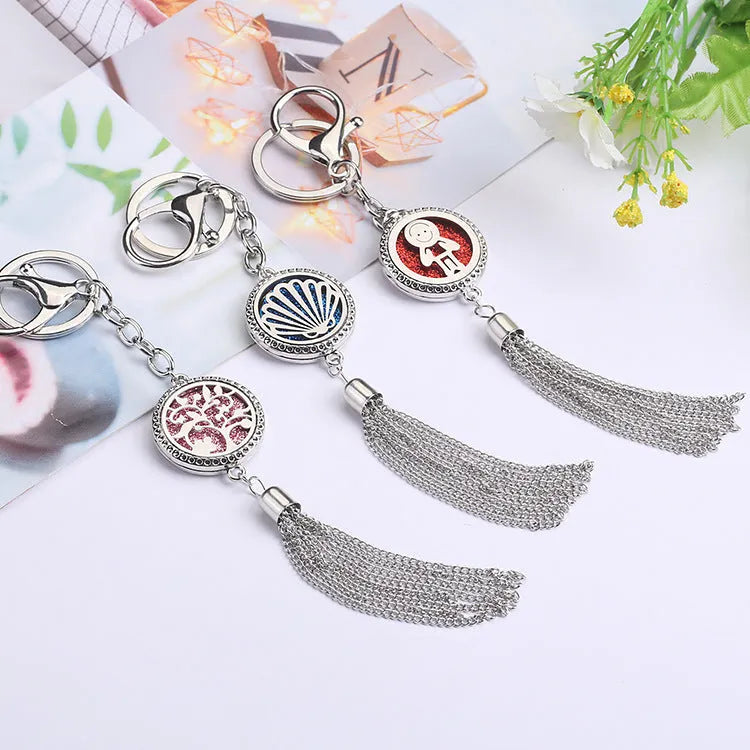 Alloy tassel car fragrance pendant necklace with 50cm chain and 12mm scent box