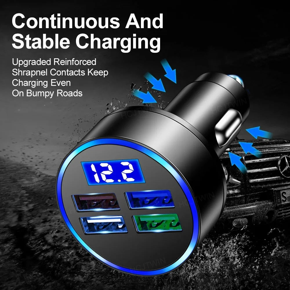 Black four-port USB car charger for vehicle cigarette lighter sockets