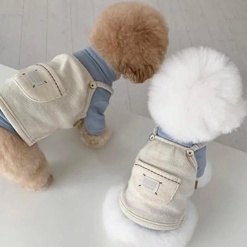 Corduroy dog vest with Sherpa collar for small dogs and cats, solid-colour overall design, brown or white