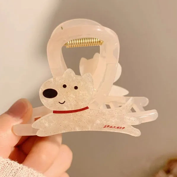 Korean style hair barrette with cartoon puppy decoration in beige and brown colour options