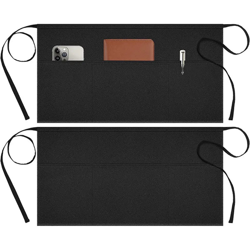 Black waterproof half-length waiter apron 30x60cm polyester kitchen work
