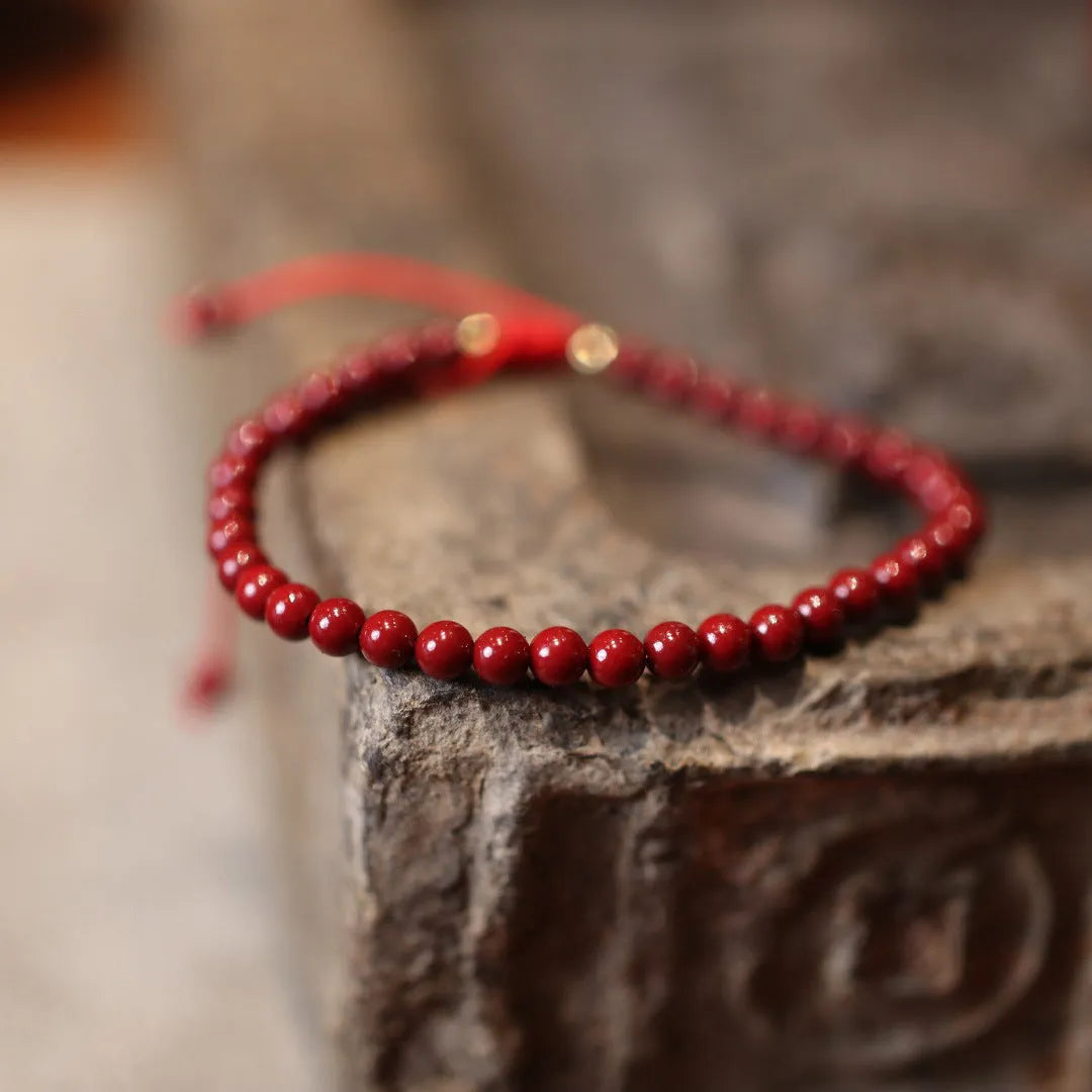 Purple gold sand design cinnabar bracelet with geometric shape and Chinese auspicious patterns
