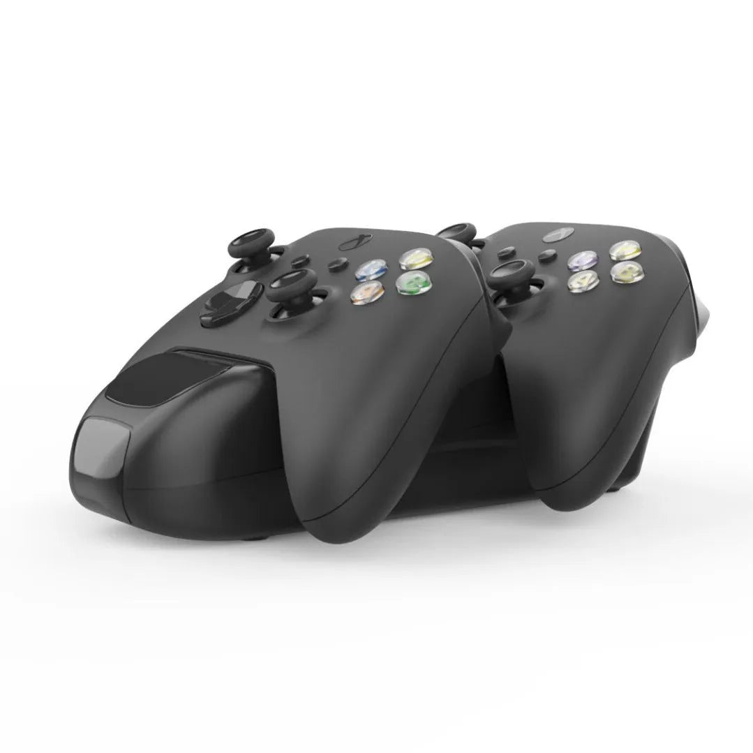 Black Xbox Series X controller charging dock with two battery packs and Type-C cable