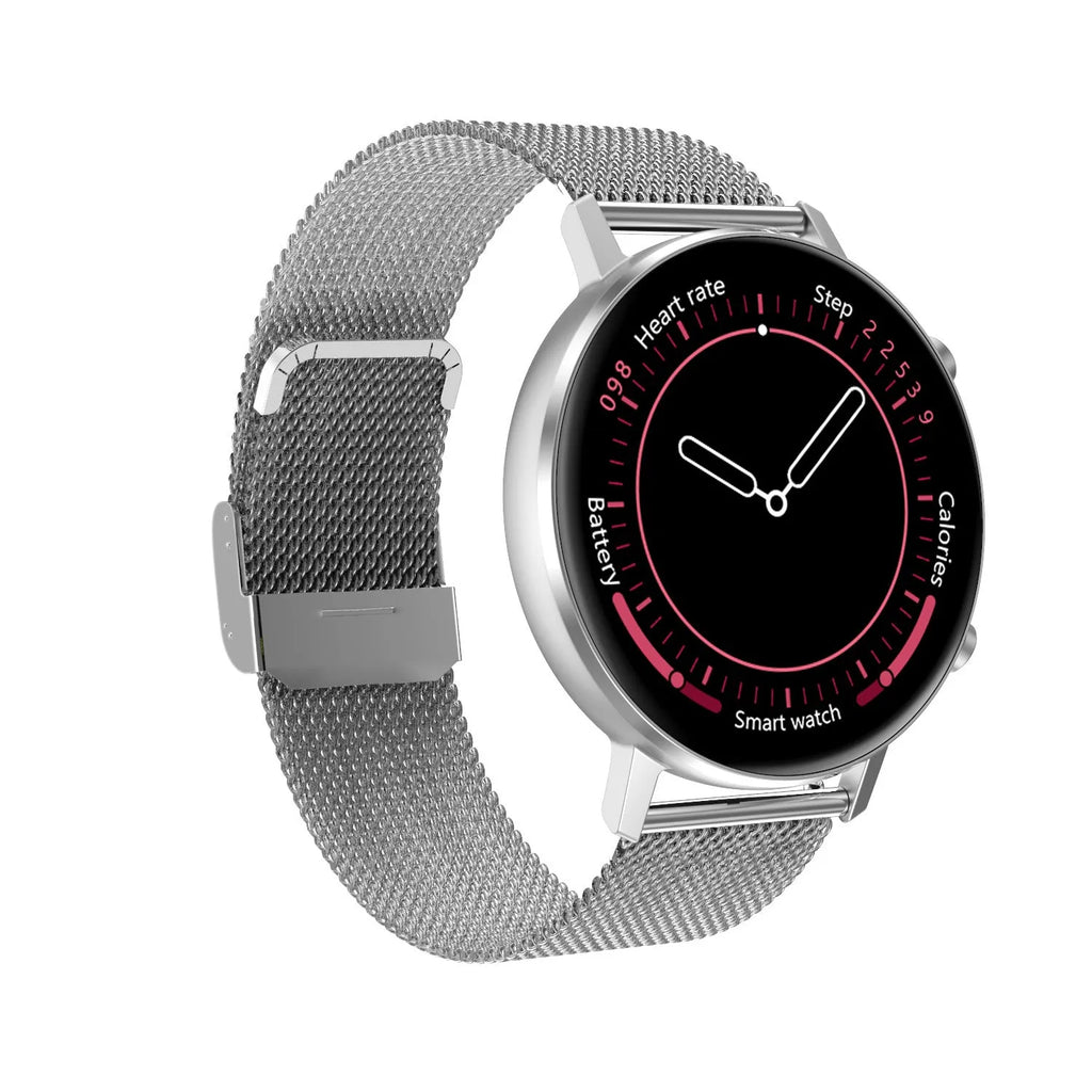 DT96 smart activity tracker bracelet with colour display on a stainless steel strap.