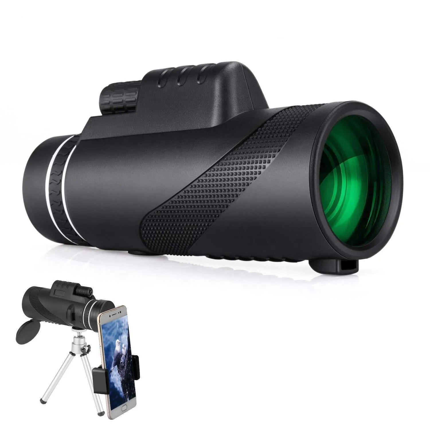 Black HD 40x60 monocular telescope for mobile phone attachment with 40x magnification