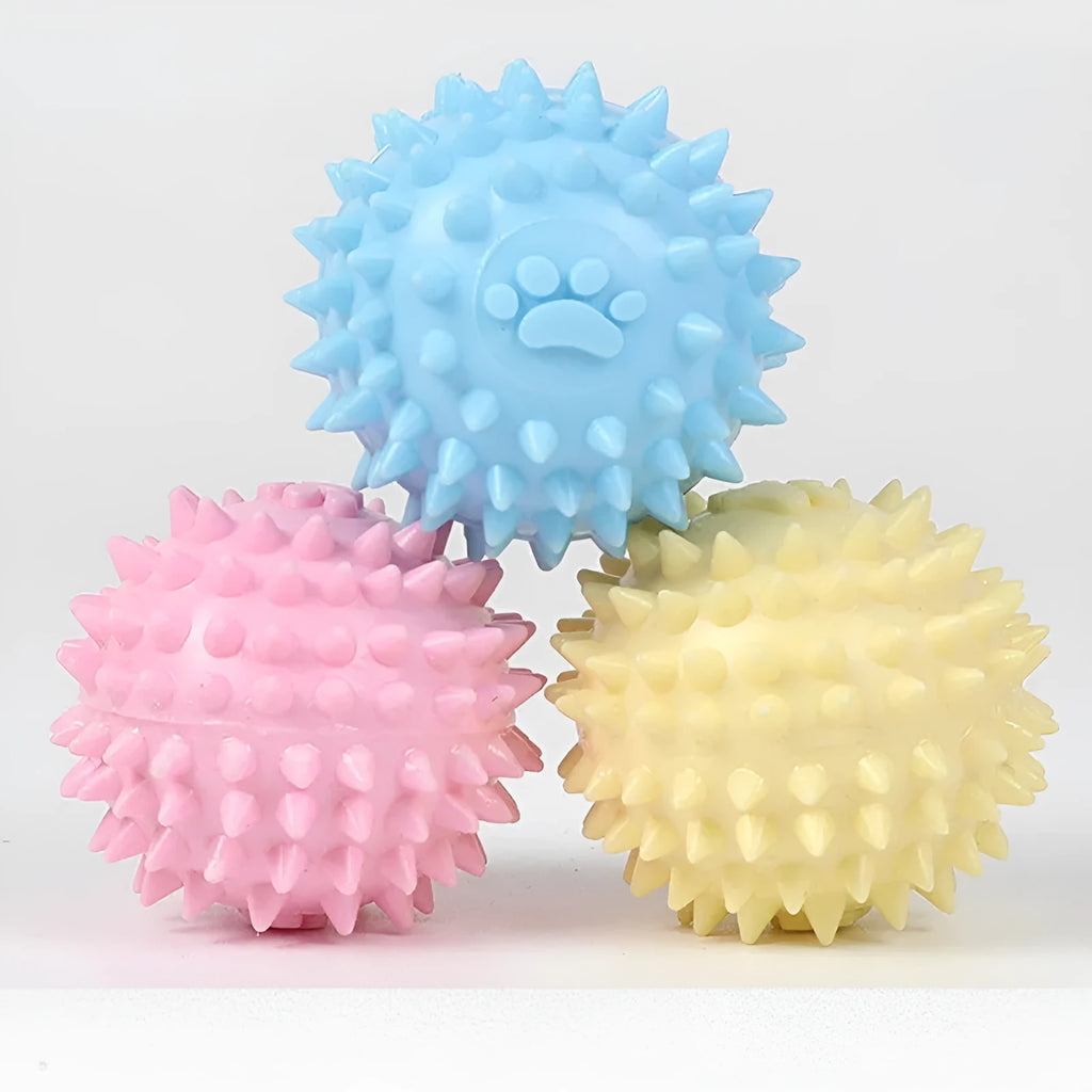 Blue TPR rubber dog chewing toy with footprint shape measuring 6cm in diameter