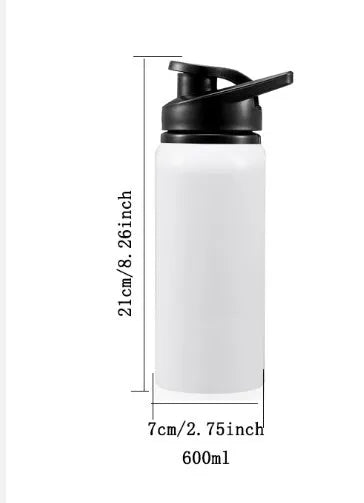 White aluminium sports water bottle for cycling with 600ml or 750ml capacity options