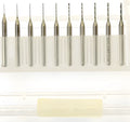 Set of imported tungsten steel micro-engraving bits for precision industrial machining on circuit boards and metal.