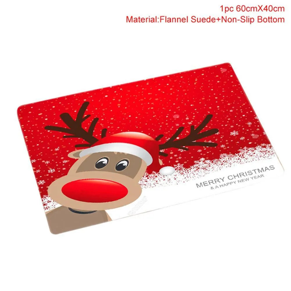 Christmas bathroom set with Santa toilet cover, shower curtain and floor mat in flannel fabric