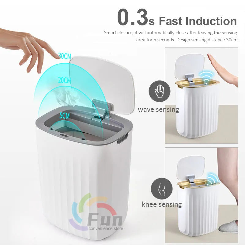 smart trash can with lid induction automatic dustbin in white