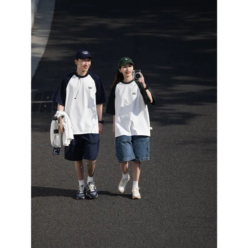 Men's Japanese junior raglan sleeve t-shirt in blue, green and grey colours