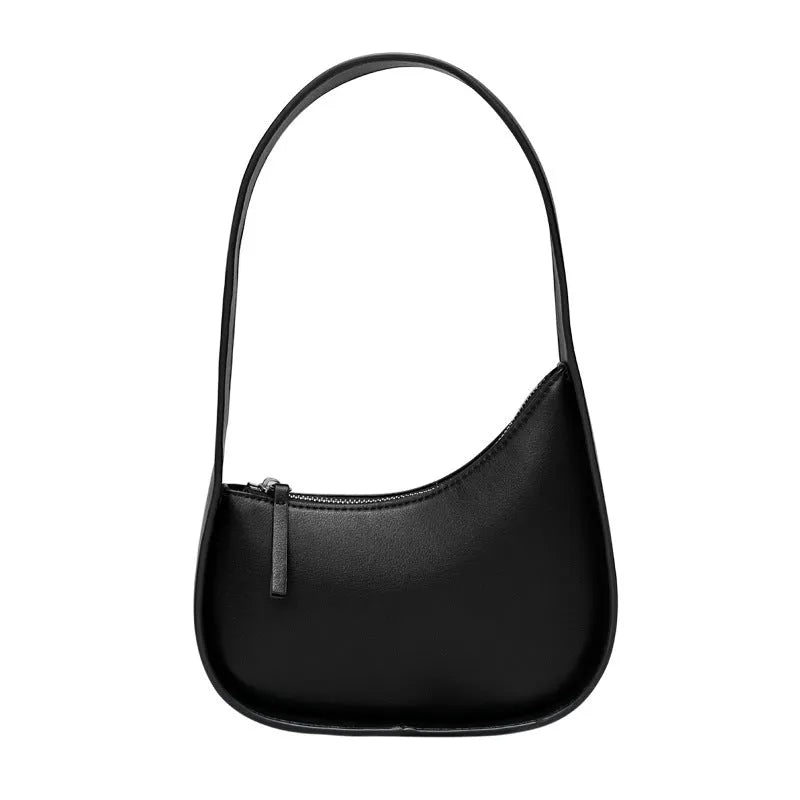 Small genuine leather half-moon women's shoulder bag with wide strap in four colour options