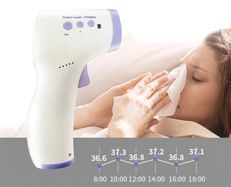 Non-contact high-precision infrared temperature measuring gun HTD883A on white background