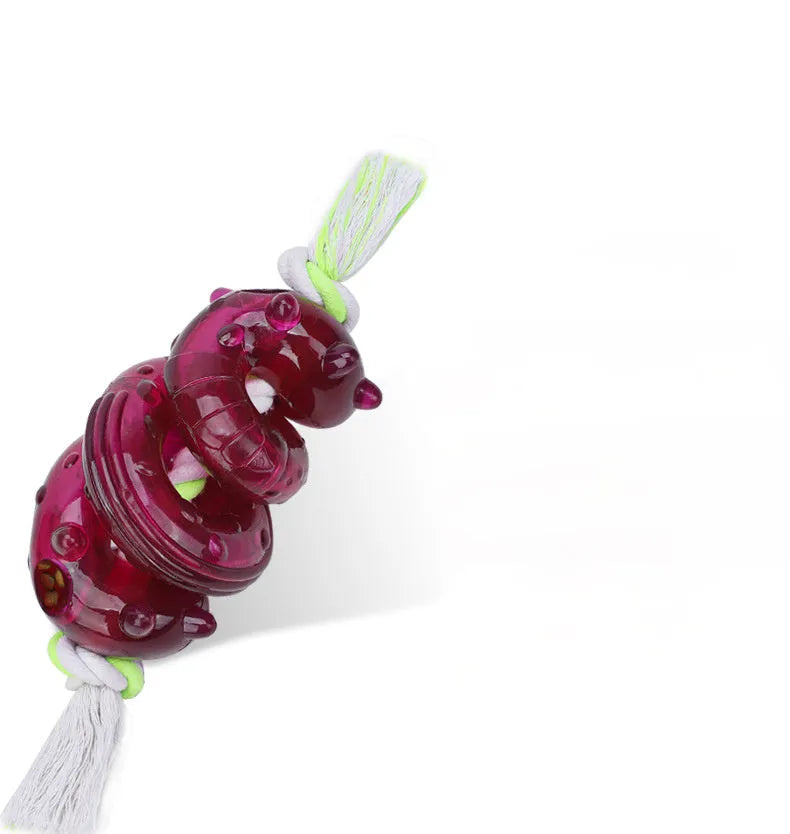 Dog bite leakage toy in TPR and cotton rope, small and large sizes for small, medium, and large dogs