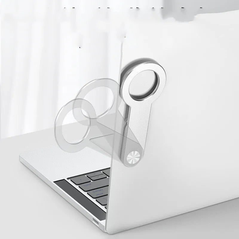 Aluminium alloy magnetic phone holder in metallic silver for desktop use, compatible with Apple 12 and above