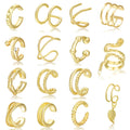 15-piece clip-on earring set for women with gold and silver geometric metal ear clips