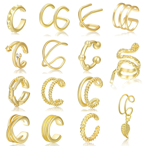 15-piece clip-on earring set for women with gold and silver geometric metal ear clips