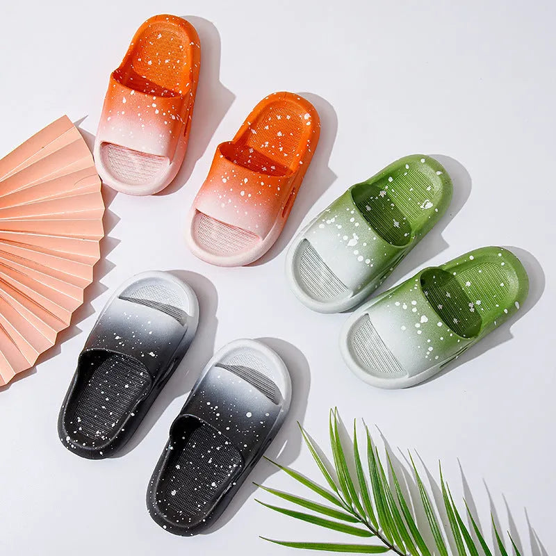 Gradient blue PVC children's slipper sandals on a white background, showing non-slip sole.