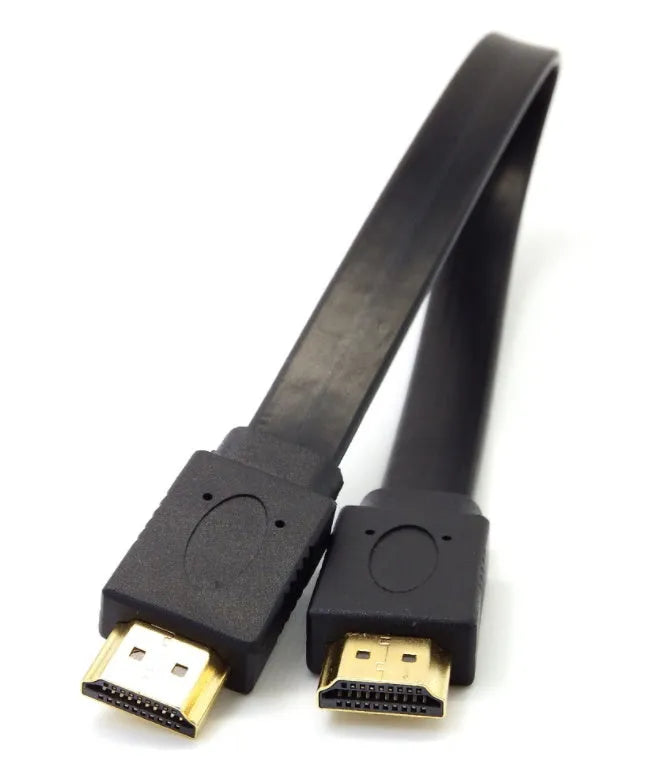 Flat HDMI cable version 1.4 with 1080p support and copper wire, showing length options.